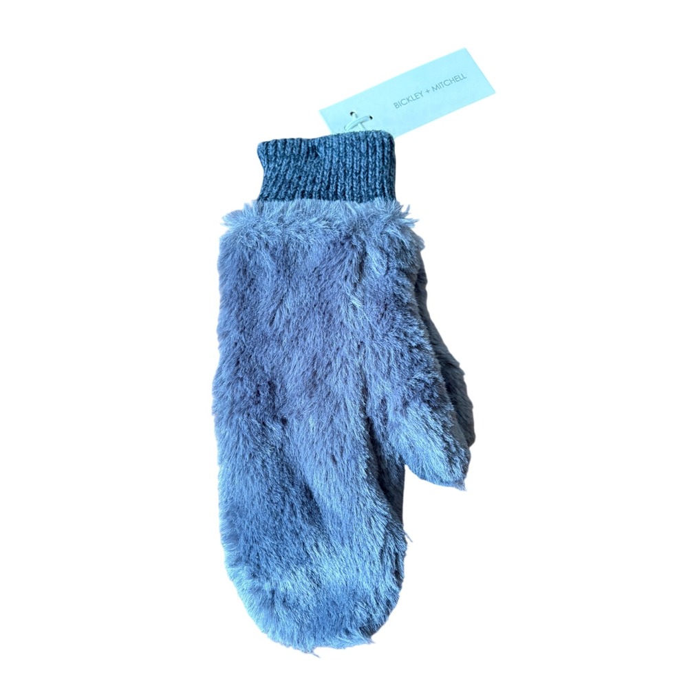 Bickley + Mitchell Dark Grey Faux Fur Mittens Ribbed Knit Cuff One Size 82033-03